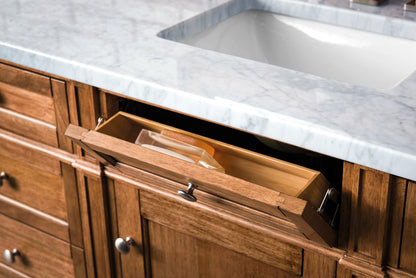 Brittany 60" Single Vanity, Saddle Brown w/ 3 CM Carrara Marble Top, view 6