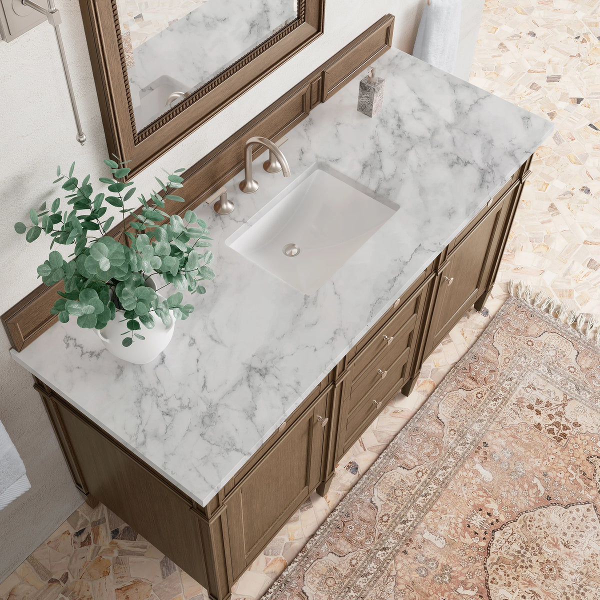 Brittany 60" Single Vanity, Saddle Brown w/ 3 CM Carrara Marble Top, view 8