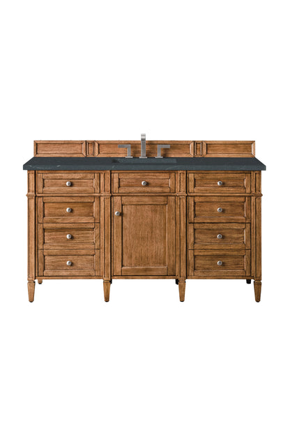 Brittany 60" Single Vanity, Saddle Brown w/ 3 CM Charcoal Soapstone Silestone Top