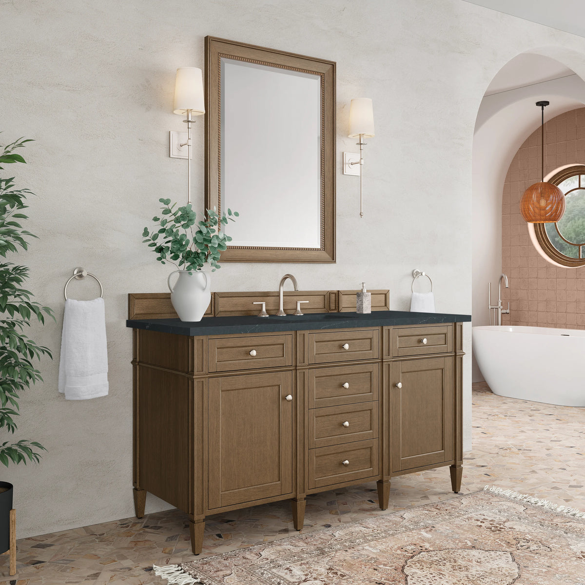 Brittany 60" Single Vanity, Saddle Brown w/ 3 CM Charcoal Soapstone Silestone Top, view 4