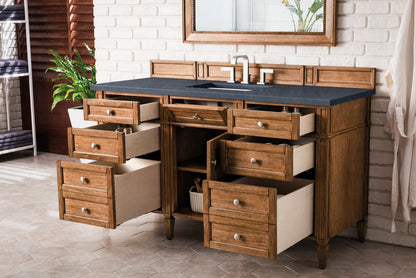 Brittany 60" Single Vanity, Saddle Brown w/ 3 CM Charcoal Soapstone Silestone Top, view 5