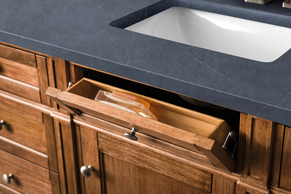 Brittany 60" Single Vanity, Saddle Brown w/ 3 CM Charcoal Soapstone Silestone Top, view 6