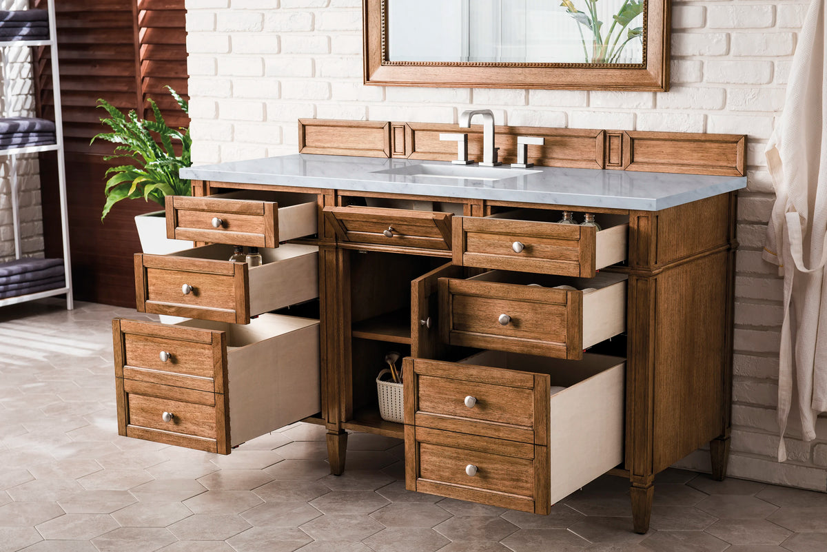 Brittany 60" Single Vanity, Saddle Brown w/ 3 CM Eternal Jasmine Pearl Silestone Top, view 5