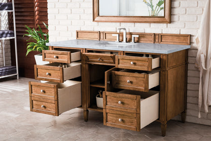 Brittany 60" Single Vanity, Saddle Brown w/ 3 CM Eternal Jasmine Pearl Silestone Top, view 5