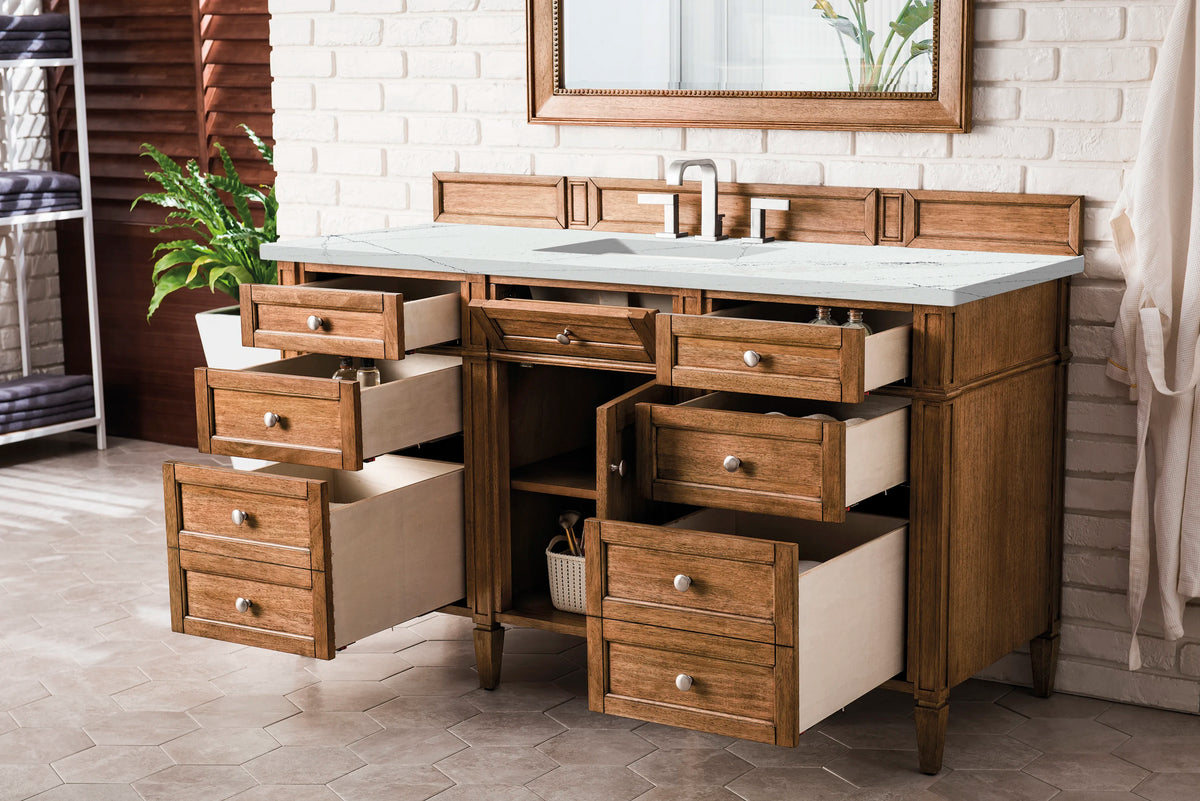 Brittany 60" Single Vanity, Saddle Brown w/ 3 CM Ethereal Noctis Silestone Top, view 5