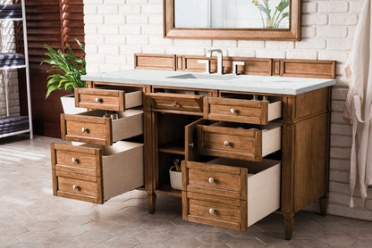 Brittany 60" Single Vanity, Saddle Brown w/ 3 CM Ethereal Noctis Silestone Top, view 5