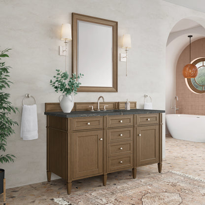 Brittany 60" Single Vanity, Saddle Brown w/ 3 CM Parisien Bleu Silestone Top, view 4
