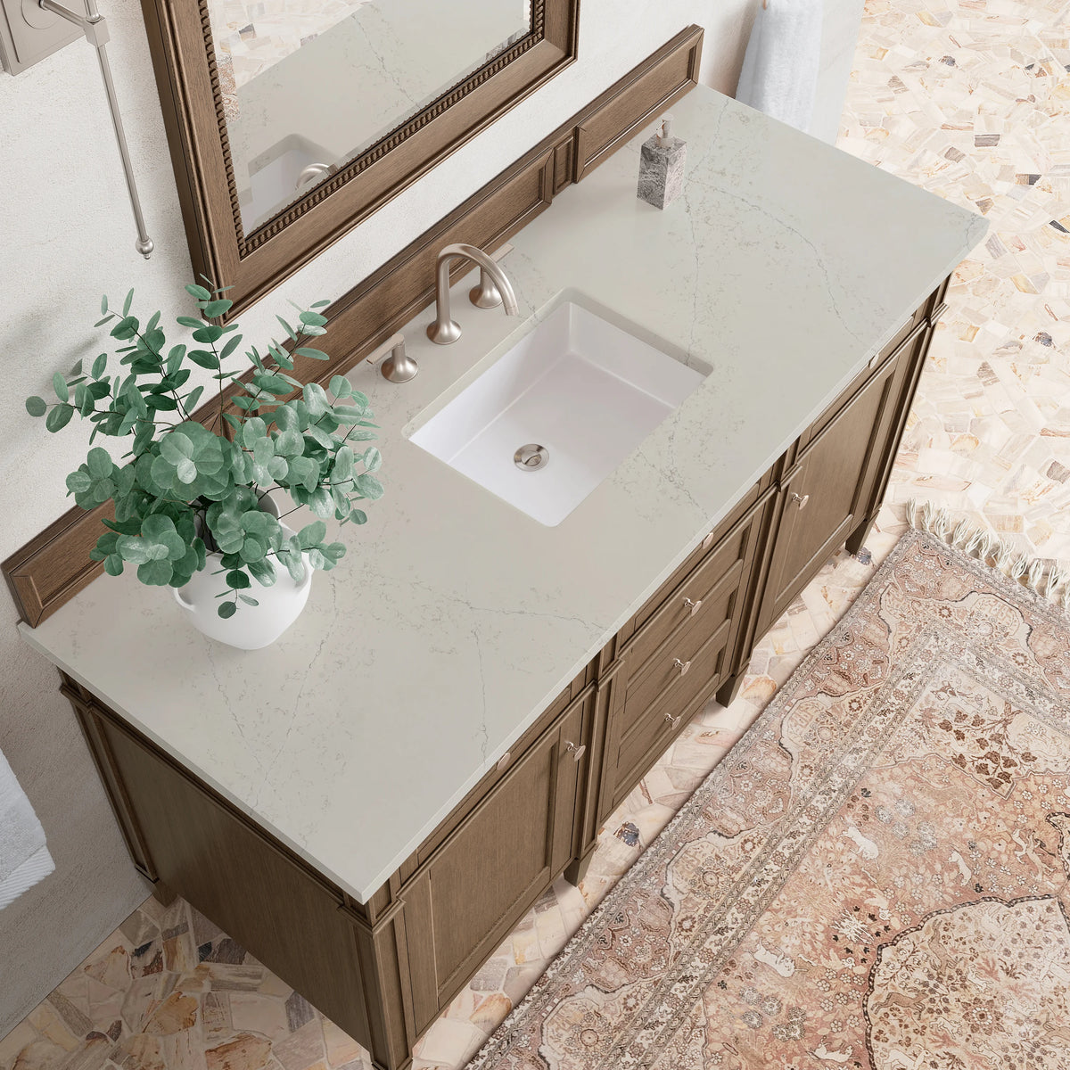 Brittany 60" Single Vanity, Saddle Brown, w/ 3 CM Siberian Silestone Top, view 6