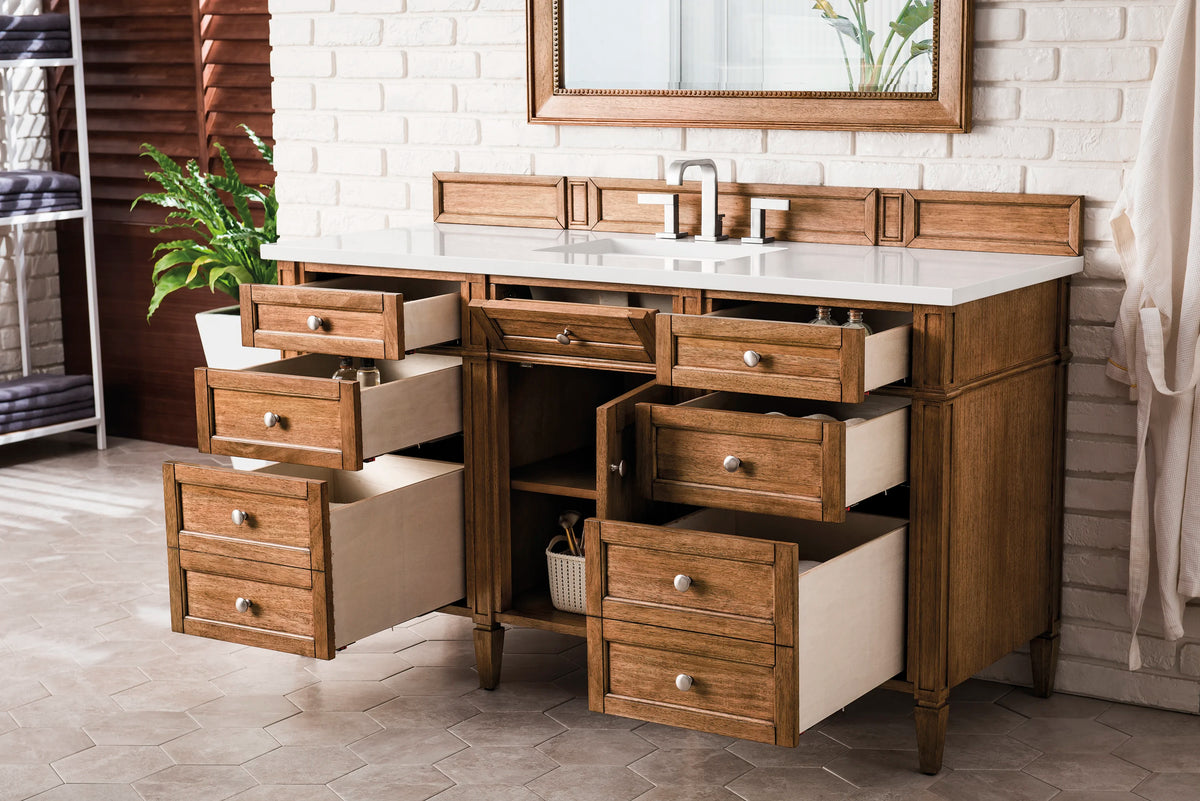 Brittany 60" Single Vanity, Saddle Brown w/ 3 CM White Zeus Silestone Top, view 5