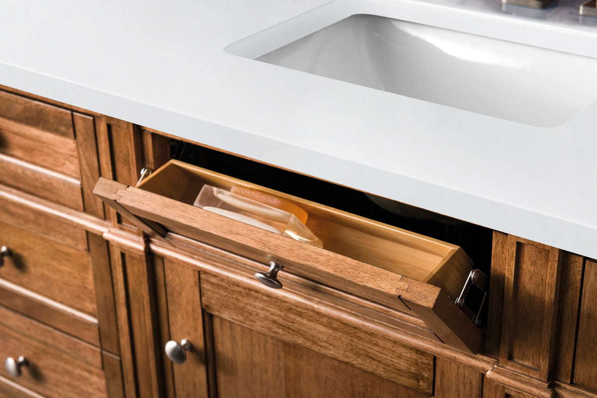 Brittany 60" Single Vanity, Saddle Brown w/ 3 CM White Zeus Silestone Top, view 6