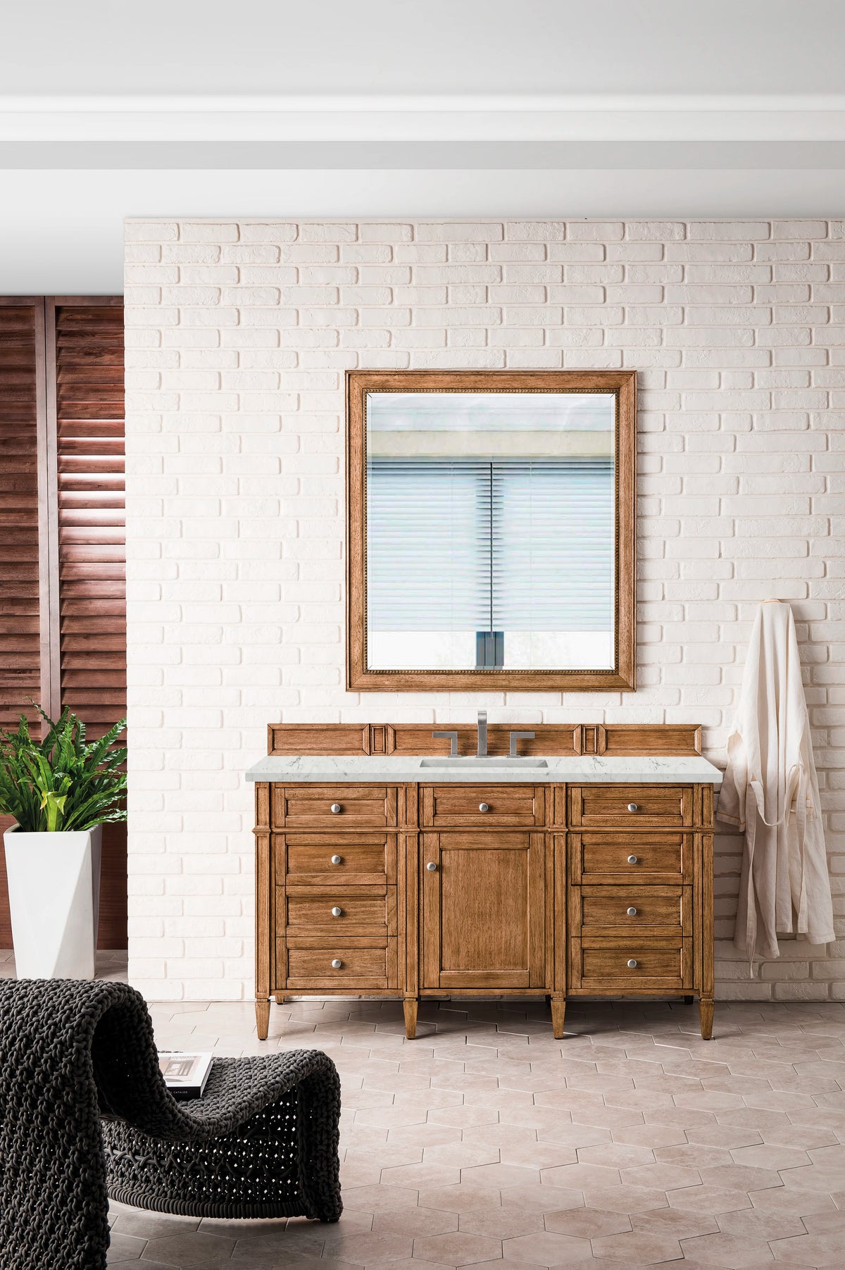 Brittany 60" Single Vanity, Saddle Brown w/ 3 CM Eternal Jasmine Pearl Silestone Top w/FreePower Wireless Charg, view 6