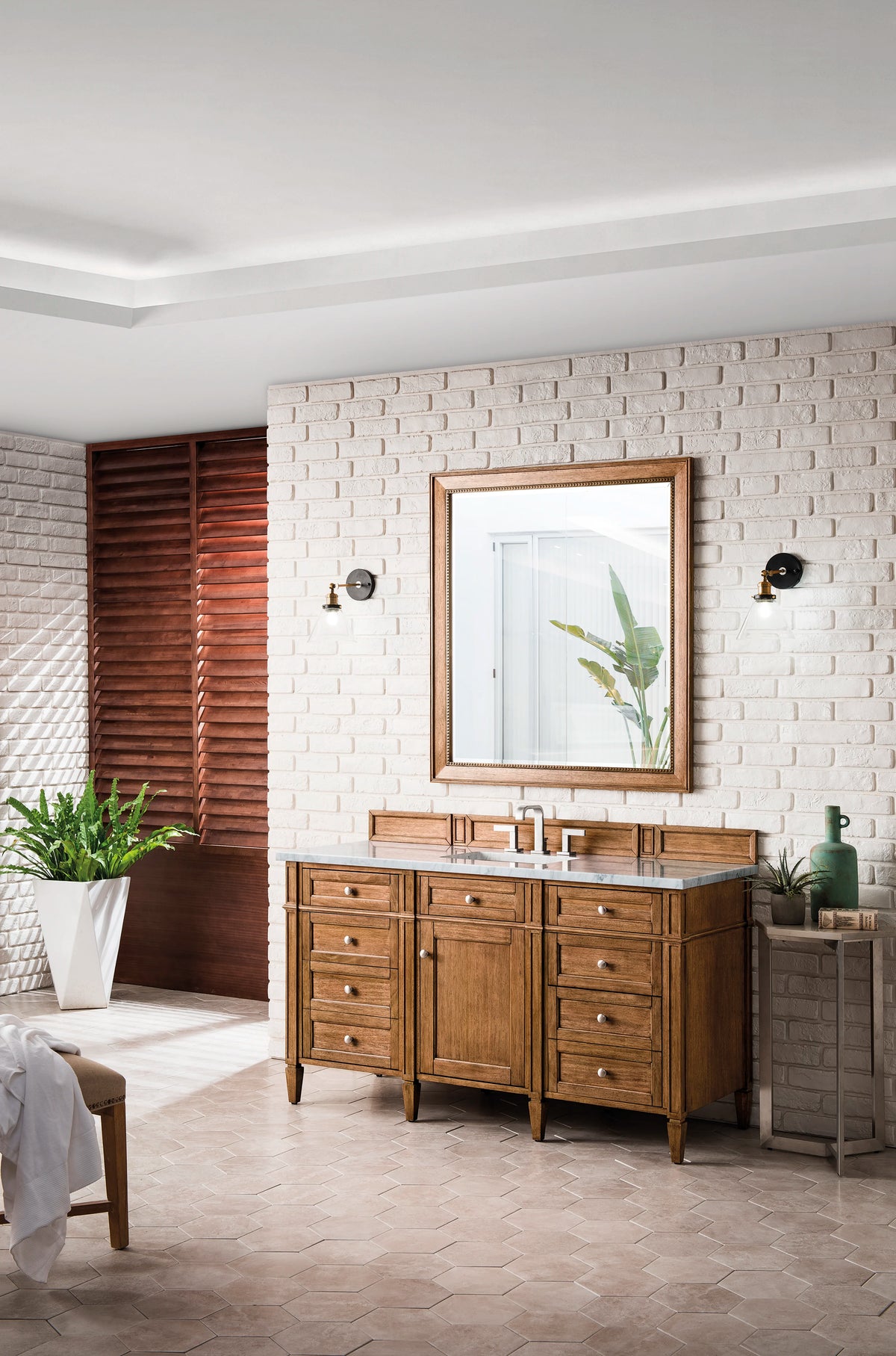 Brittany 60" Single Vanity, Saddle Brown w/ 3 CM Eternal Jasmine Pearl Silestone Top w/FreePower Wireless Charg, view 7