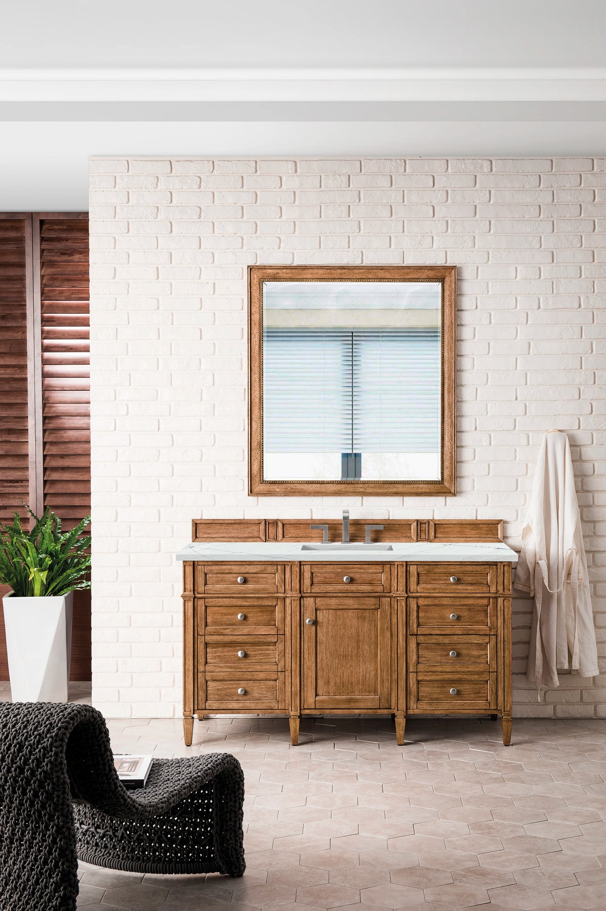 Brittany 60" Single Vanity, Saddle Brown w/ 3 CM Ethereal Noctis Silestone Top w/FreePower Wireless Charger, view 6