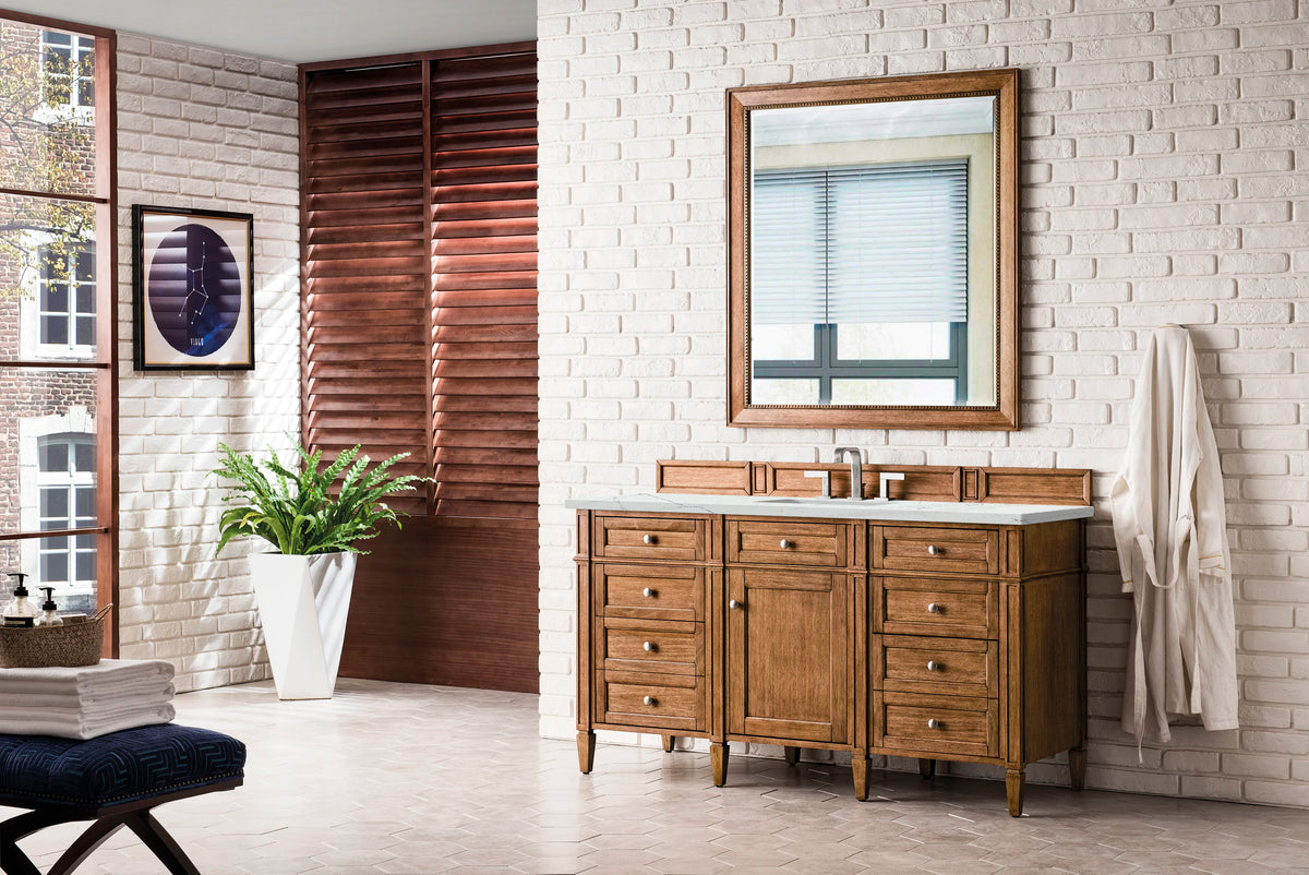 Brittany 60" Single Vanity, Saddle Brown w/ 3 CM Ethereal Noctis Silestone Top w/FreePower Wireless Charger, view 7