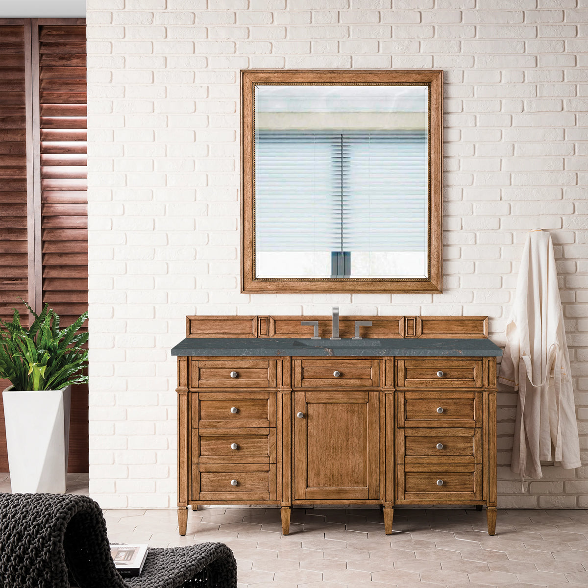 Brittany 60" Single Vanity, Saddle Brown w/ 3 CM Parisien Bleu Silestone Top w/FreePower Wireless Charger, view 6