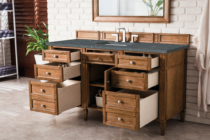 Brittany 60" Single Vanity, Saddle Brown w/ 3 CM Parisien Bleu Silestone Top w/FreePower Wireless Charger, view 8