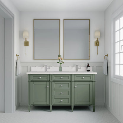 Brittany 60" Double Vanity, Smokey Celadon w/ Single Hole 3 CM White Zeus Top & Backsplash, view 3