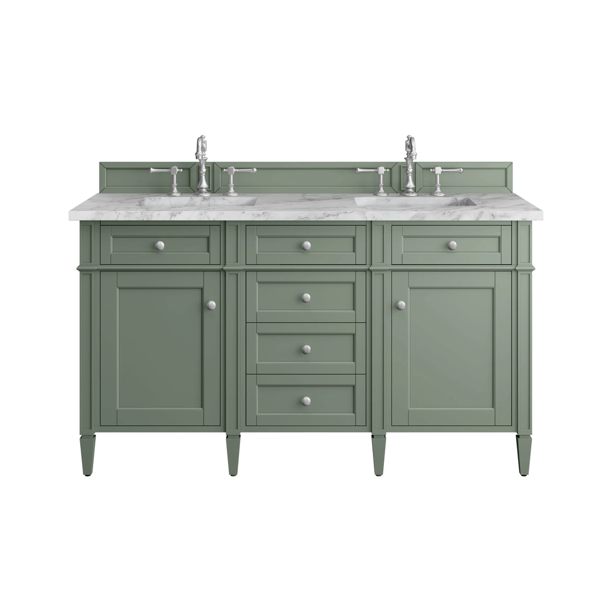Brittany 60" Double Vanity, Smokey Celadon w/ 3 CM Carrara Marble Top