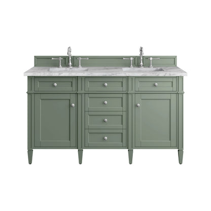 Brittany 60" Double Vanity, Smokey Celadon w/ 3 CM Carrara Marble Top