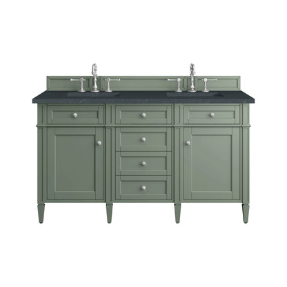 Brittany 60" Double Vanity, Smokey Celadon w/ 3 CM Charcoal Soapstone Top