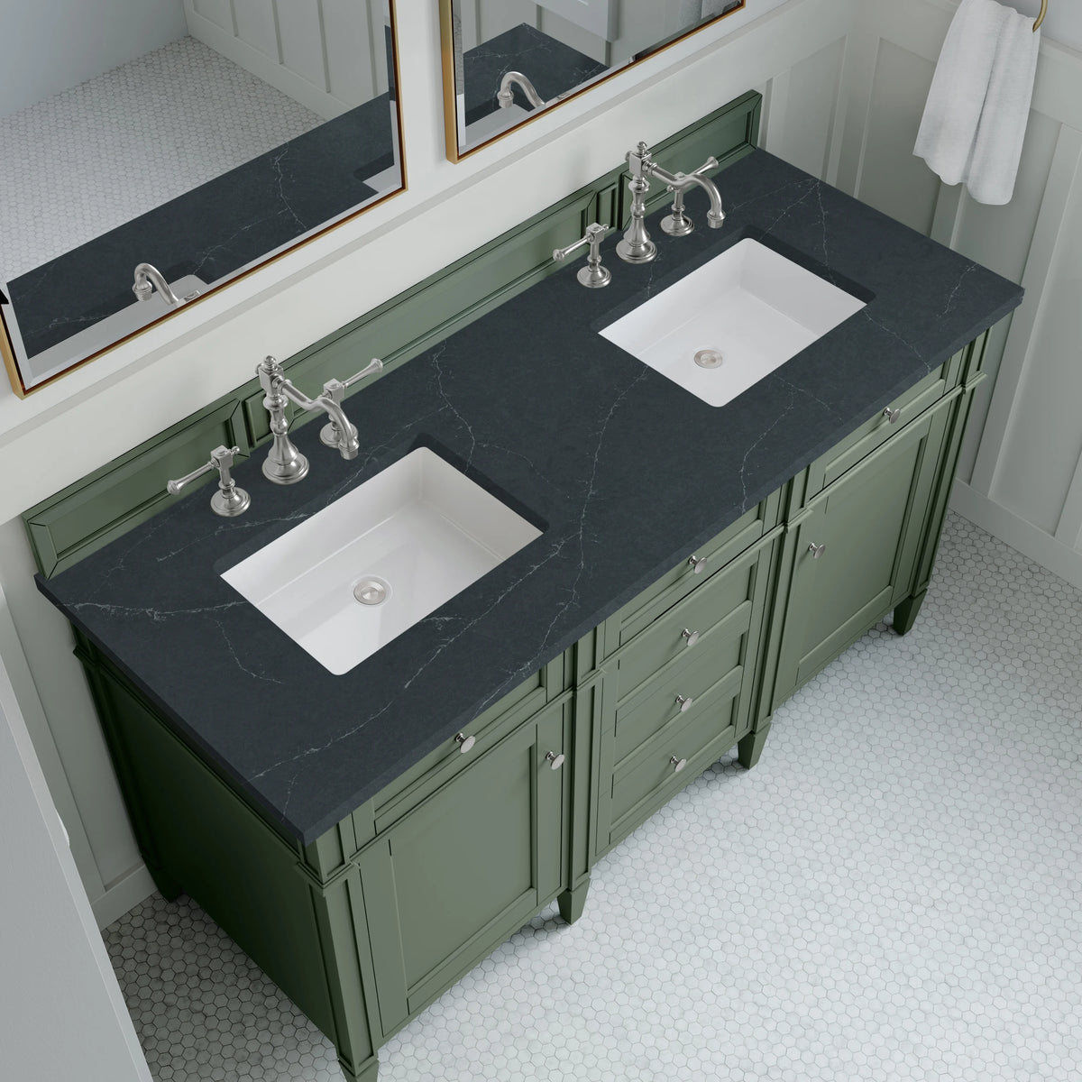 Brittany 60" Double Vanity, Smokey Celadon w/ 3 CM Charcoal Soapstone Top, view 6