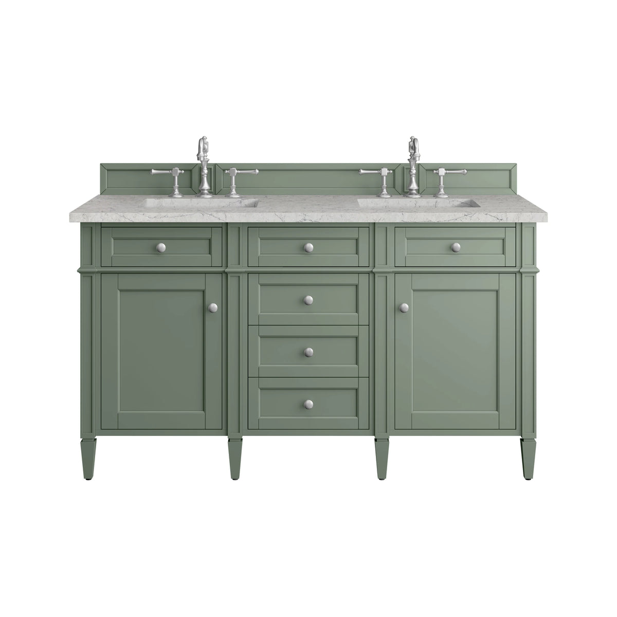 Brittany 60" Double Vanity, Smokey Celadon w/ 3 CM Eternal Jasmine Pearl Top