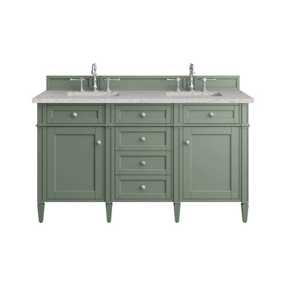Brittany 60" Double Vanity, Smokey Celadon w/ 3 CM Eternal Jasmine Pearl Top