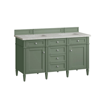 Brittany 60" Double Vanity, Smokey Celadon w/ 3 CM Eternal Jasmine Pearl Top, view 7