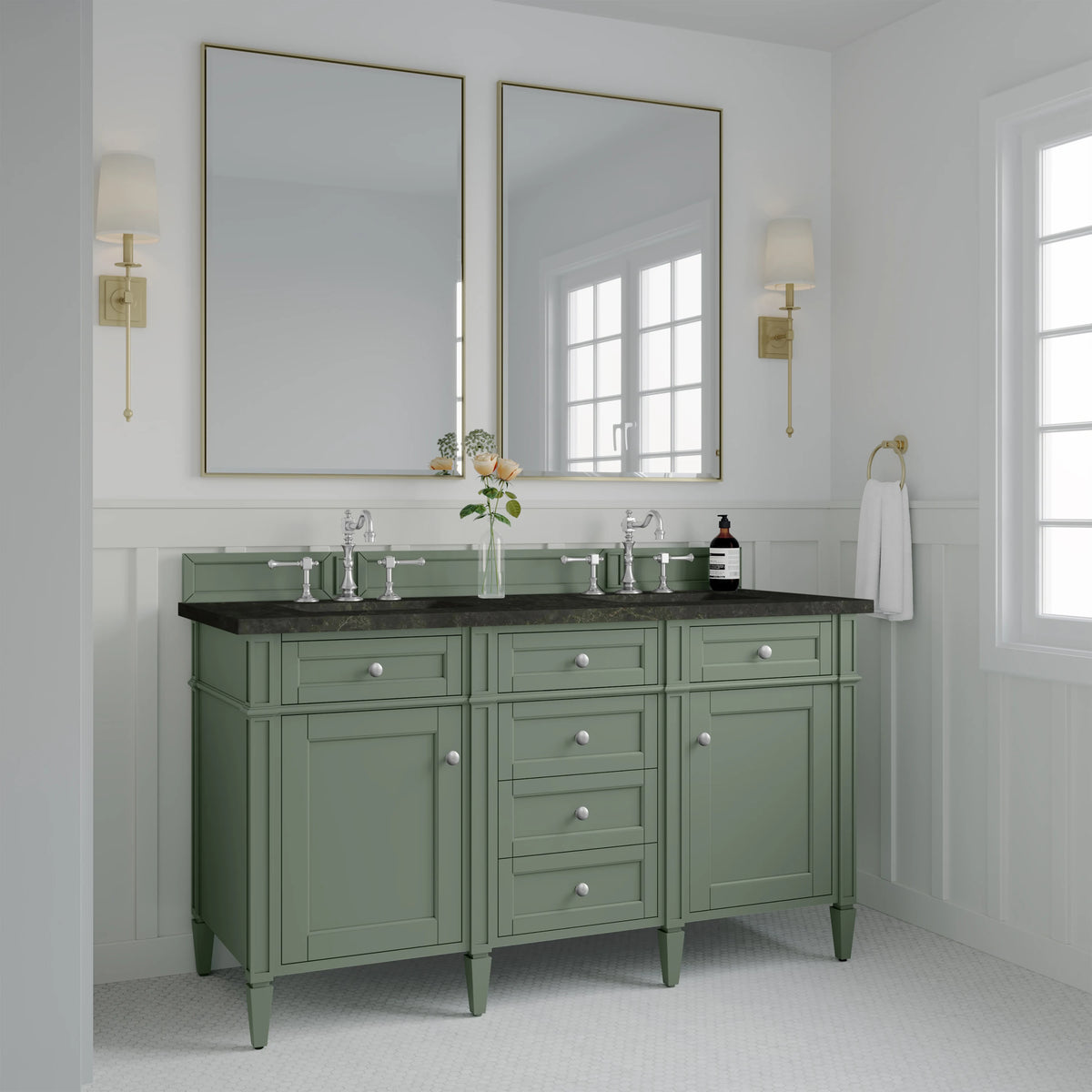 Brittany 60" Double Vanity, Smokey Celadon, w/ 3 CM Phantome Eclos Top, view 4