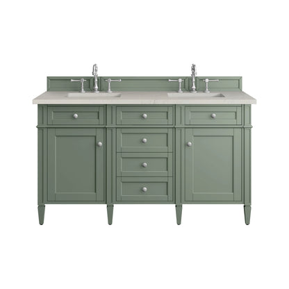 Brittany 60" Double Vanity, Smokey Celadon, w/ 3 CM Siberian Silestone Top