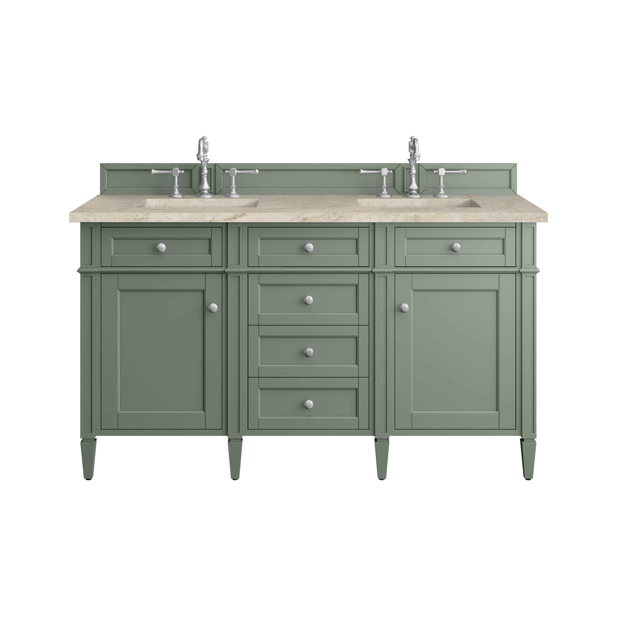 Brittany 60" Double Vanity, Smokey Celadon, w/ 3 CM Tajnar Eclos Top