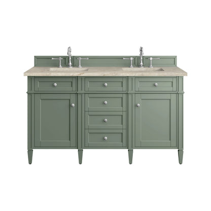 Brittany 60" Double Vanity, Smokey Celadon, w/ 3 CM Tajnar Eclos Top