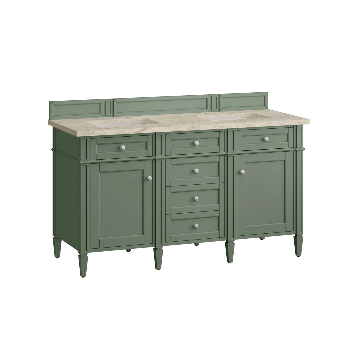 Brittany 60" Double Vanity, Smokey Celadon, w/ 3 CM Tajnar Eclos Top, view 7