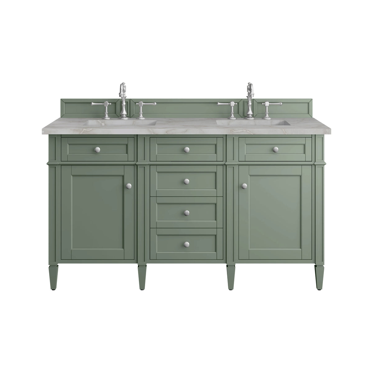 Brittany 60" Double Vanity, Smokey Celadon w/ 3 CM Victorian Silver Top