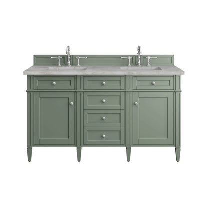 Brittany 60" Double Vanity, Smokey Celadon w/ 3 CM Victorian Silver Top