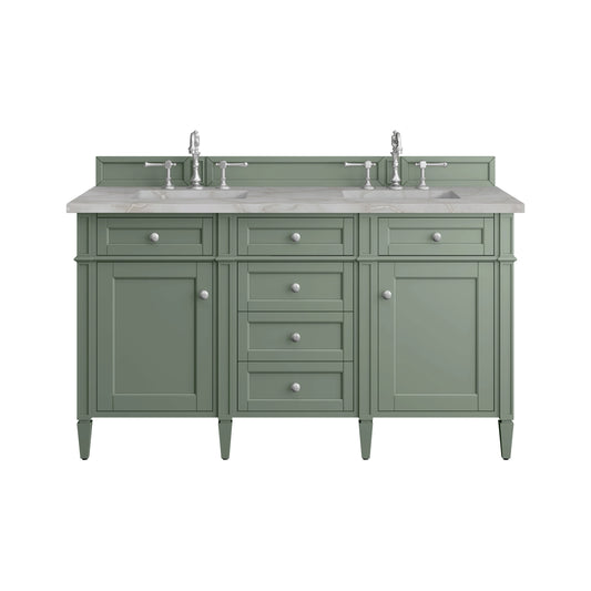 Brittany 60" Double Vanity, Smokey Celadon w/ 3 CM Victorian Silver Top