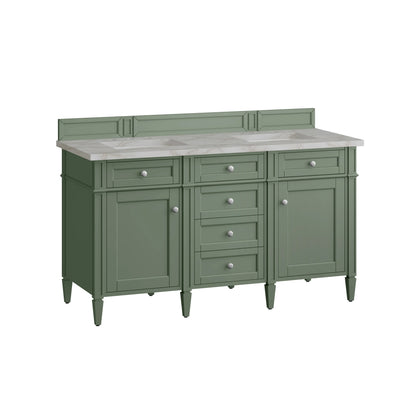 Brittany 60" Double Vanity, Smokey Celadon w/ 3 CM Victorian Silver Top, view 7