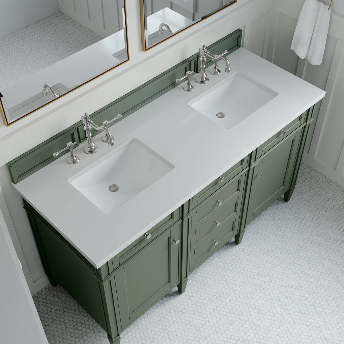 Brittany 60" Double Vanity, Smokey Celadon w/ 3 CM White Zeus Top, view 6