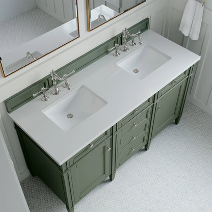 Brittany 60" Double Vanity, Smokey Celadon w/ 3 CM White Zeus Top, view 6