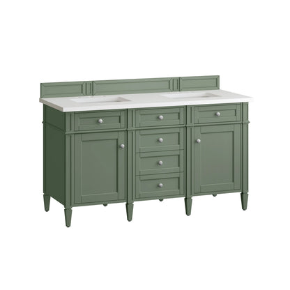Brittany 60" Double Vanity, Smokey Celadon w/ 3 CM White Zeus Top, view 7