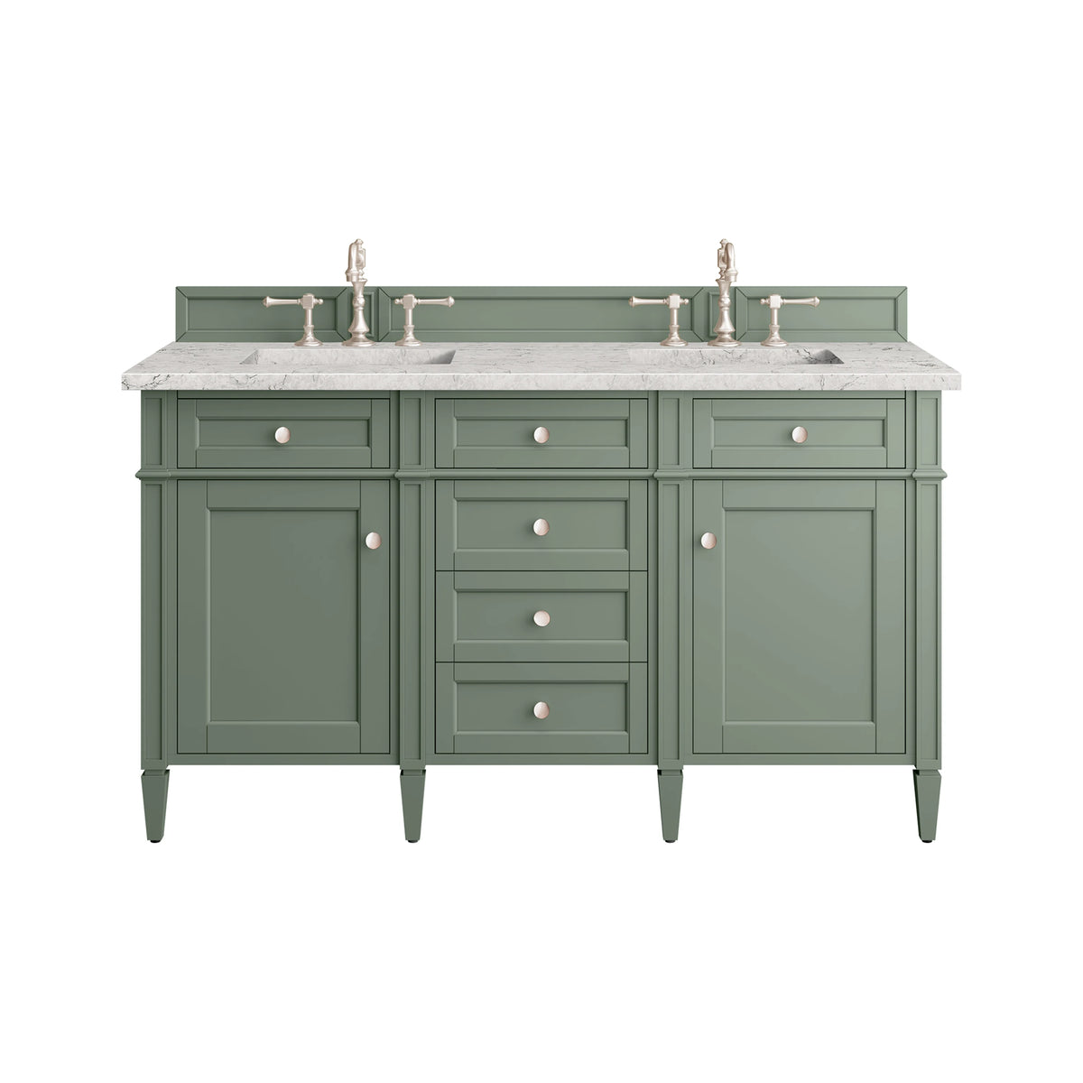 Brittany 60" Double Vanity, Smokey Celadon w/ 3 CM Eternal Jasmine Pearl Top w/FreePower Wireless Charger