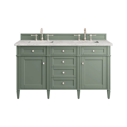 Brittany 60" Double Vanity, Smokey Celadon w/ 3 CM Eternal Jasmine Pearl Top w/FreePower Wireless Charger