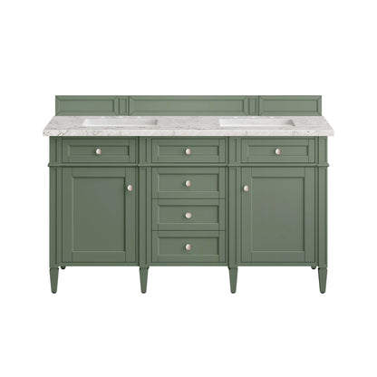Brittany 60" Double Vanity, Smokey Celadon w/ 3 CM Eternal Jasmine Pearl Top w/FreePower Wireless Charger, view 2
