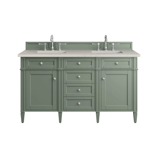 Brittany 60" Double Vanity, Smokey Celadon, w/ 3 CM Siberian Silestone Top w/FreePower Wireless Charger