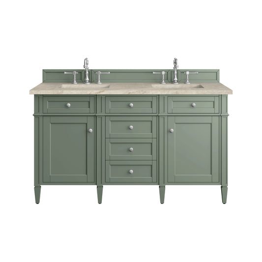 Brittany 60" Double Vanity, Smokey Celadon, w/ 3 CM Tajnar Eclos Top w/FreePower Wireless Charger