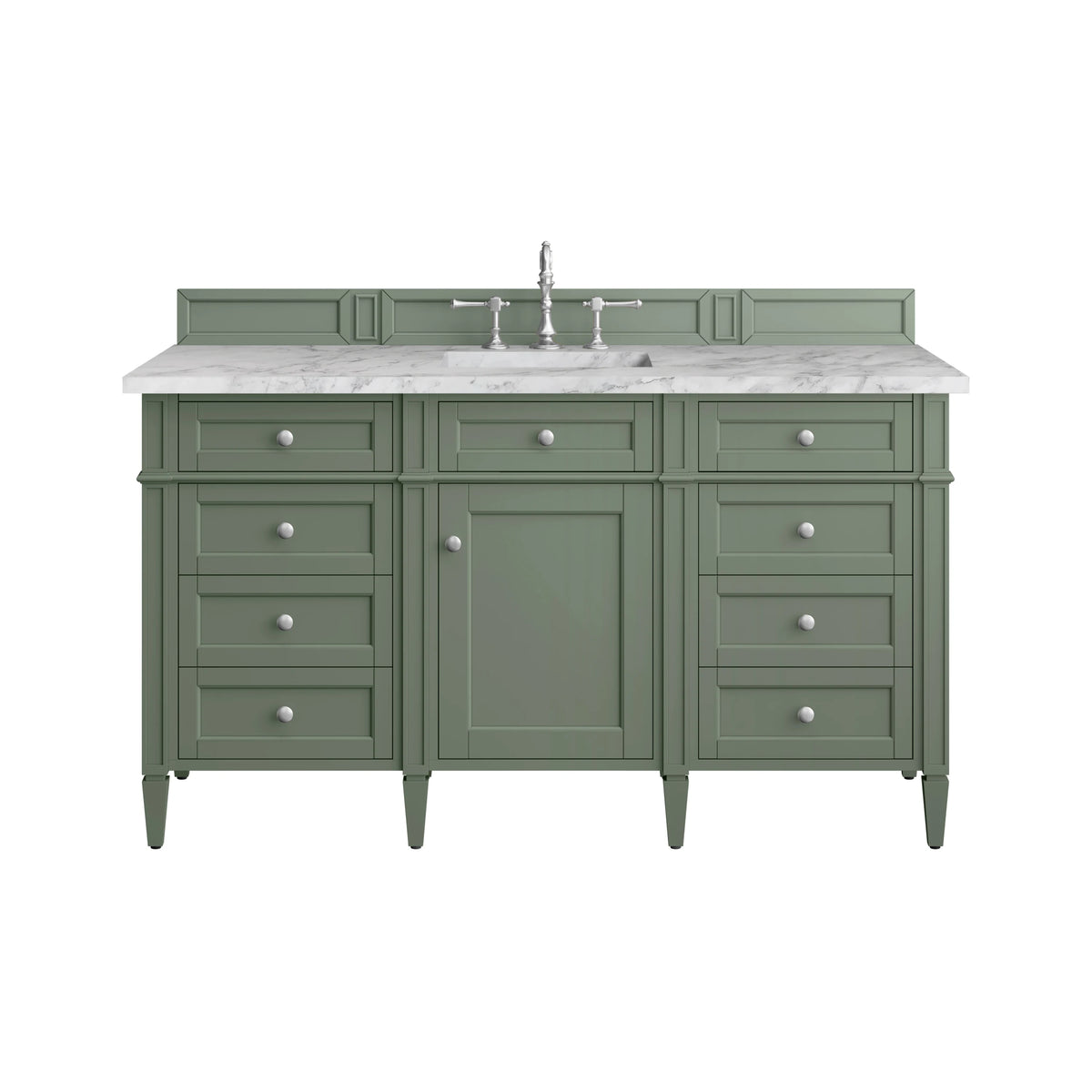 Brittany 60" Single Vanity, Smokey Celadon w/ 3 CM Carrara Marble Top