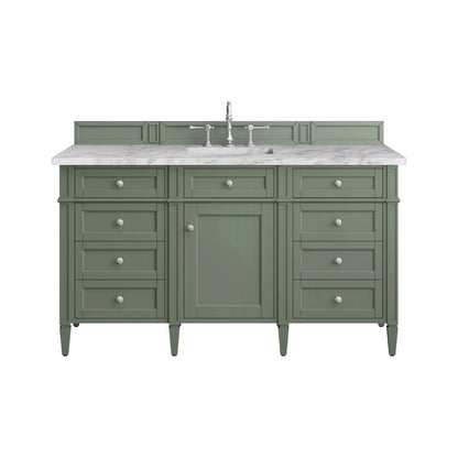 Brittany 60" Single Vanity, Smokey Celadon w/ 3 CM Carrara Marble Top