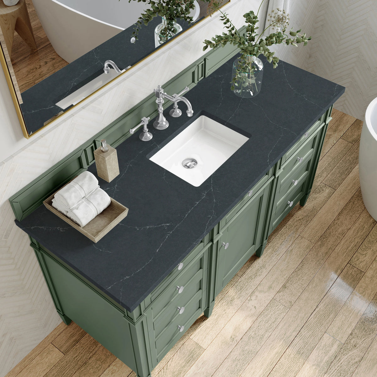 Brittany 60" Single Vanity, Smokey Celadon w/ 3 CM Charcoal Soapstone Top, view 6