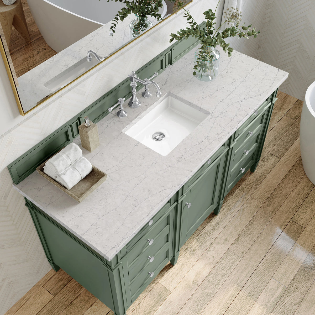 Brittany 60" Single Vanity, Smokey Celadon w/ 3 CM Eternal Jasmine Pearl Top, view 6