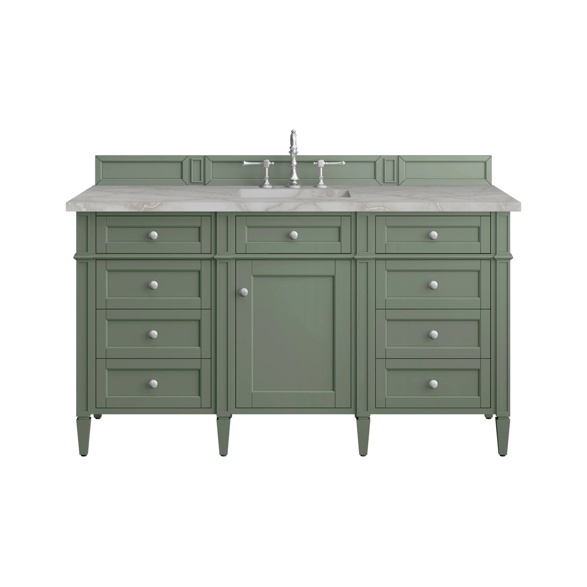 Brittany 60" Single Vanity, Smokey Celadon w/ 3 CM Victorian Silver Top